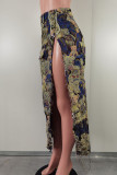 Multicolor Casual Jacquard Cartoon Buttons Slit Regular High Waist Conventional Patchwork Skirts