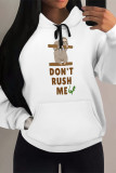 White Pink Casual Animal Print Cartoon Print Draw String Pocket Hooded Tops