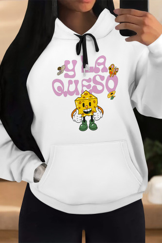 White Purple Casual Animal Print Cartoon Print Draw String Pocket Hooded Tops