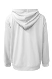 White Purple Casual Letter Print Draw String Pocket Contrast Hooded Tops