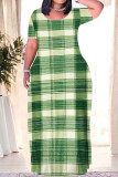 Sky Blue Casual Print Patchwork O Neck Long Plus Size Dresses
