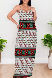 Black Sexy Geometric Print Contrast V Neck Printed Dresses