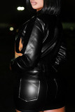 Black Casual Print Pocket Zipper O Neck Long Sleeve Two Pieces