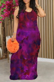 Fuchsia Sexy Floral Print Contrast O Neck Printed Dresses