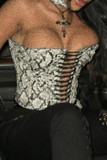 Black And White Sexy Print Cross Straps Strapless Tops