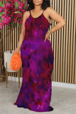 Fuchsia Sexy Floral Print Contrast O Neck Printed Dresses