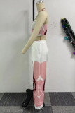Orange Casual Street Daily Vacation Floral Print One Shoulder Sleeveless Two Pieces