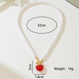 Red Daily Heart Shaped Pearls Decor Necklaces