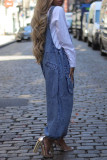 Blue Casual Solid Color Pocket Patchwork Loose Denim Jumpsuits
