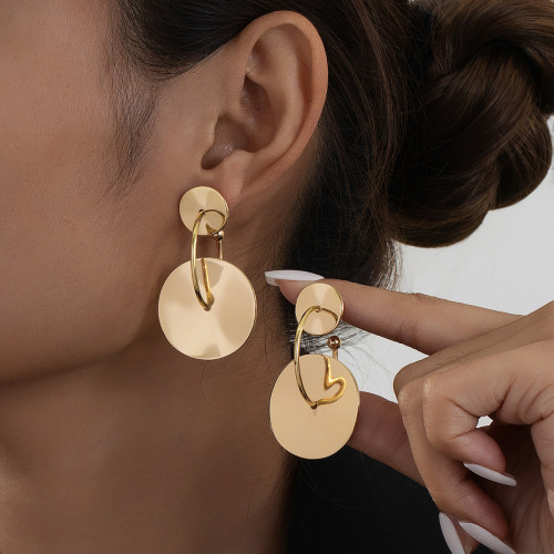 Gold Daily Solid Color Round Earrings