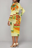 Light Beige Gray Casual Floral Print Ruched Contrast V Neck Printed Dresses