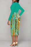 Light Beige Gray Casual Floral Print Ruched Contrast V Neck Printed Dresses