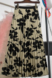 Black Casual Print Patchwork Pleated A Line Plus Size 