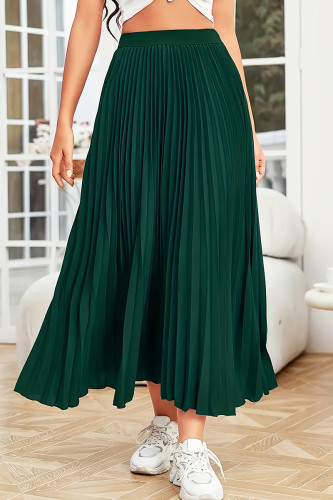 Green Casual Solid Color Patchwork Pleated A Line Plus Size 