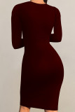 Dark Brown Casual Cartoon Print Contrast O Neck Printed Dresses