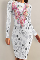 White Red Casual Chain print Leaves Contrast O Neck Printed Dresses