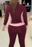 Black Casual Zipper Solid Color Zipper Collar Long Sleeve Two Pieces