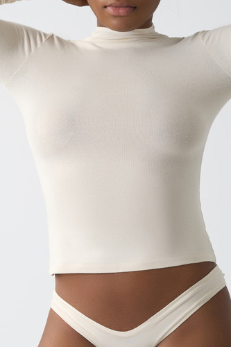 Cream White Casual Solid Color Patchwork Sports