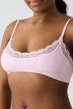 Pink Daily Solid Color Lace Patchwork Bustiers