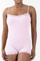 Pink Sportswear Solid Color Lace Patchwork Spaghetti Strap Skinny Rompers