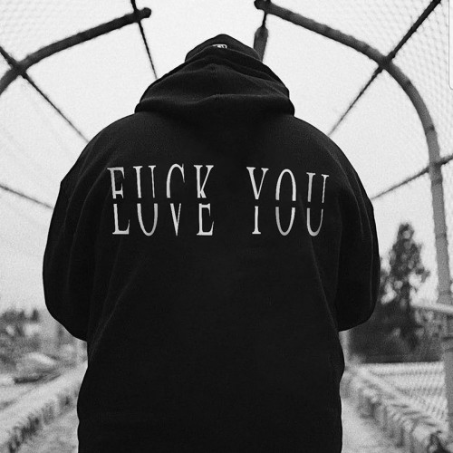 Black FUCK YOU LOVE YOU PRINTED MEN'S HOODIE