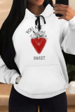 White Pink Casual Skull Love Print Letters Draw String Pocket Hooded Tops