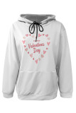 White Pink Casual Skull Love Print Letters Draw String Pocket Hooded Tops