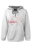 White Pink Casual Skull Love Print Letters Draw String Pocket Hooded Tops