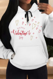 White Pink Casual Skull Love Print Letters Draw String Pocket Hooded Tops