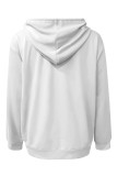 White Pink Casual Skull Love Print Letters Draw String Pocket Hooded Tops