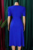 Green Casual Solid Color Ruched With Belt Zipper O Neck Long Dresses