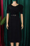 Green Casual Solid Color Ruched With Belt Zipper O Neck Long Dresses