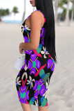 Pink Sexy Plaid Graffiti Print Four Leaf Clover Contrast U Neck Printed Dresses