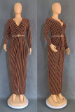 Blue Casual Stripe Patchwork V Neck Long Dresses