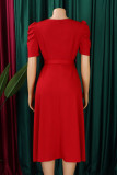 Green Casual Solid Color Ruched With Belt Zipper O Neck Long Dresses