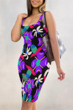 Pink Sexy Plaid Graffiti Print Four Leaf Clover Contrast U Neck Printed Dresses