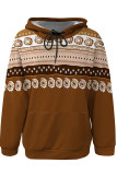 Mint green Casual Geometric Print Draw String Pocket Hooded Tops