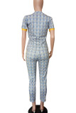 Black Casual Plaid Pocket Patchwork O Neck Short Sleeve Two Pieces