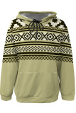 Mint green Casual Geometric Print Draw String Pocket Hooded Tops