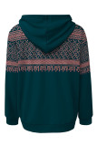 Mint green Casual Geometric Print Draw String Pocket Hooded Tops