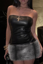 Black Sexy Solid Color Patchwork Strapless Wrapped Skirt Dresses