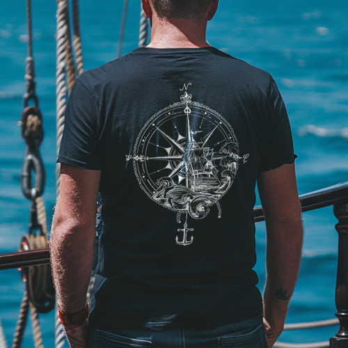 Black MARITIME COMPASS PRINTED MEN'S T-SHIRT