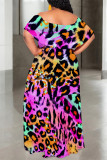 Black Sexy Leopard Print Gradient Chain print Ruffle Contrast Off Shoulder Printed Dresses
