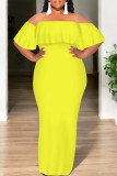 Black Sexy Solid Color Ruffle Off Shoulder Long Dresses