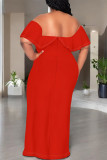 Black Sexy Solid Color Ruffle Off Shoulder Long Dresses