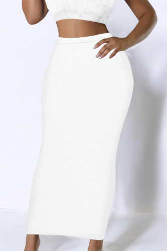 White Casual Solid Color Skinny High Waist Solid Color Bottoms