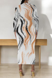 Green Elegant Geometric Print Bronzing Pattern Contrast O Neck Printed Dresses