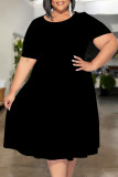 Green Casual Solid Color Patchwork O Neck Short Sleeve Plus Size Dresses
