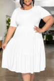 Green Casual Solid Color Patchwork O Neck Short Sleeve Plus Size Dresses