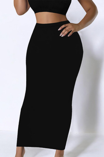 Black Casual Solid Color Skinny High Waist Solid Color Bottoms